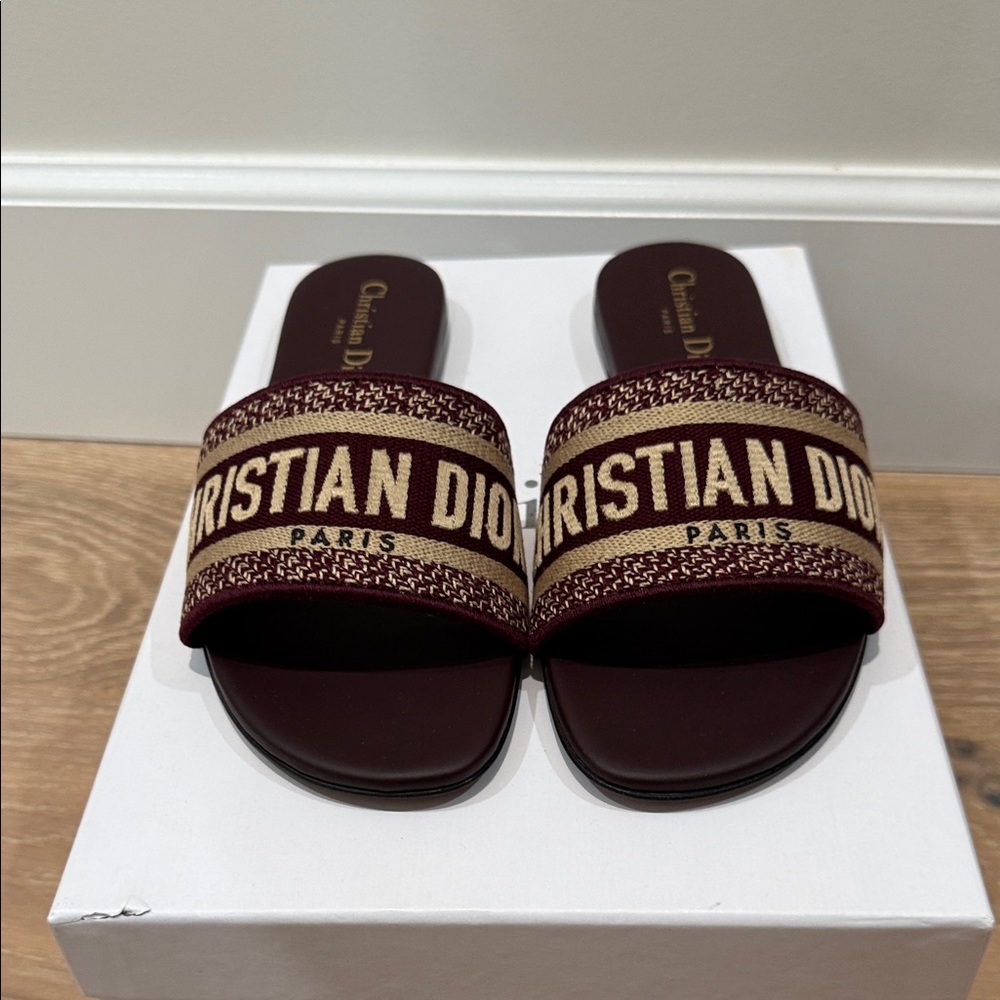 Brand new authentic Dior Burgundy Dway Slide Sandals